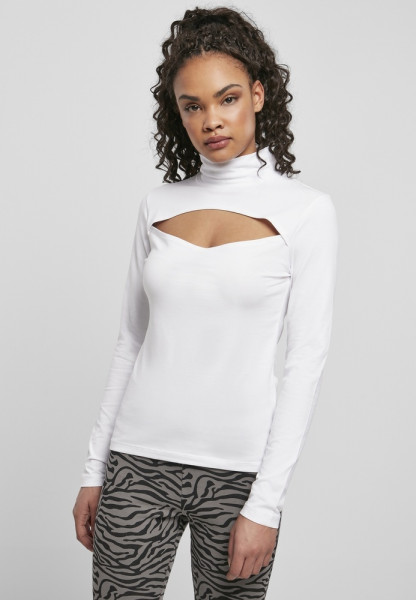 Urban Classics Damen Longsleeve Ladies Cut-Out Turtleneck Longsleeve White