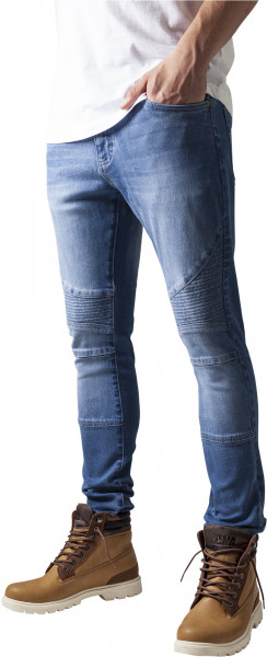 Urban Classics Trousers Slim Fit Biker Jeans Blue Washed