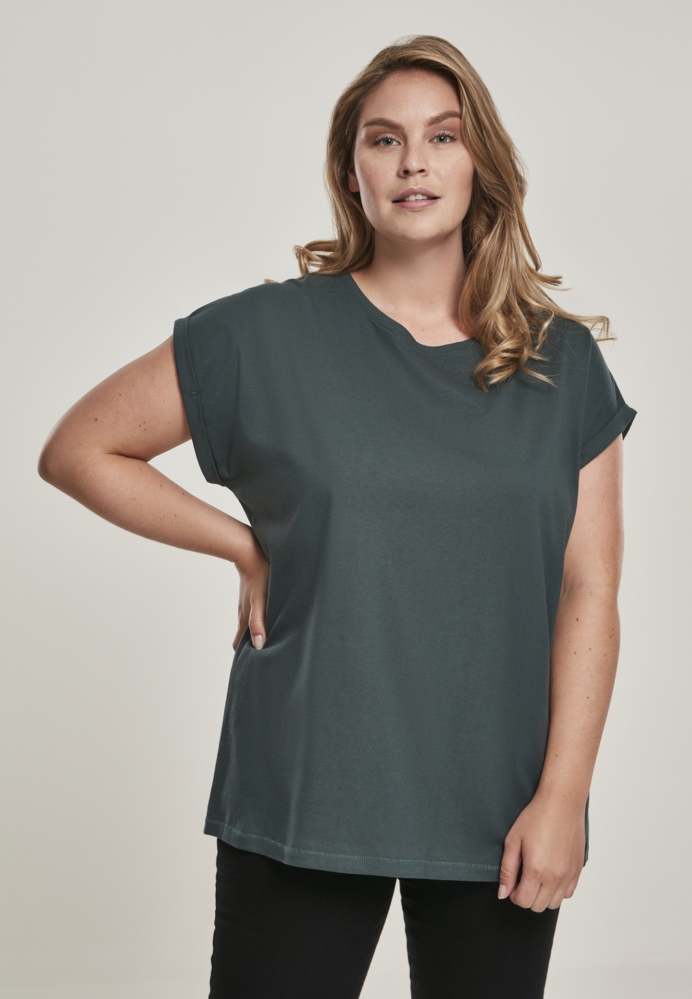 Urban Classics Damen Shirt Ladies Extended Shoulder Tee Bottlegreen - Damen