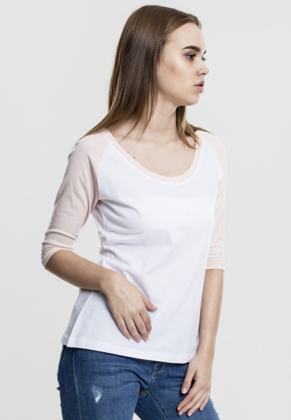 Urban Classics Female Shirt Ladies 3/4 Contrast Raglan Tee White/Pink