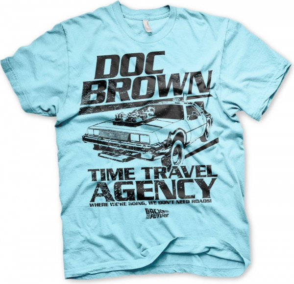 Back to the Future Doc Brown Time Travel Agency T-Shirt Skyblue