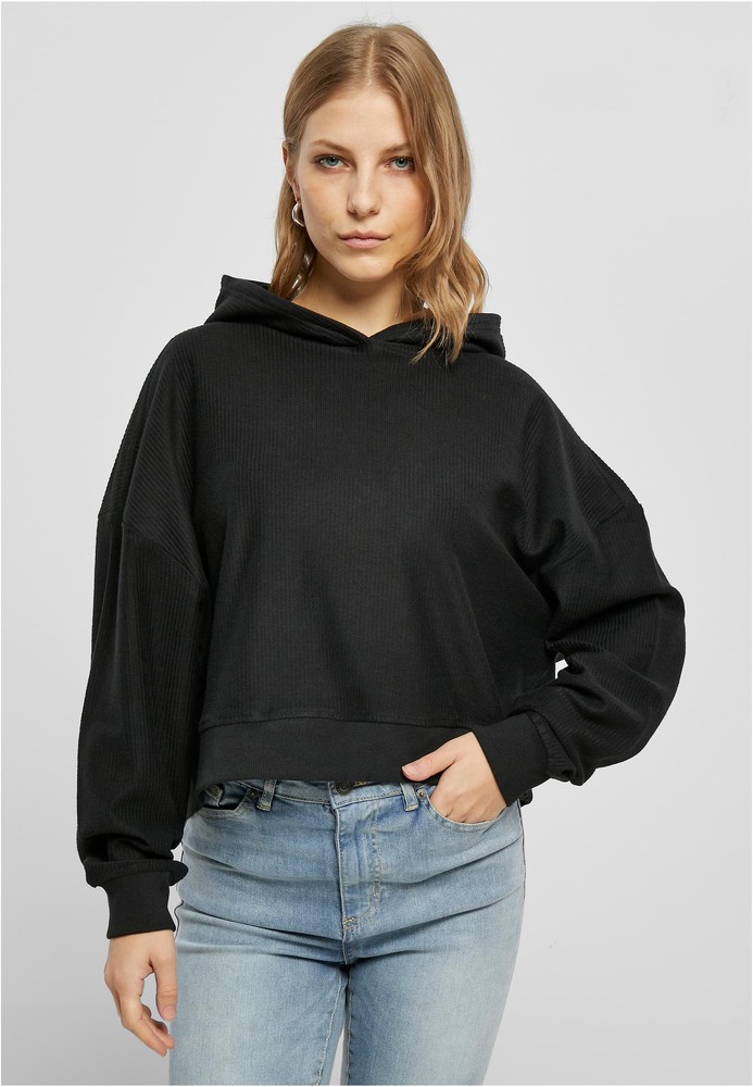 Urban Classics Damen Ladies Oversize Short Teddy Hoody Kapuzenpullover, per Pack Schwarz (Black 00007), X-Small (Herstellergröße: XS