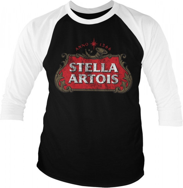 Stella Artois Washed Logo Baseball 3/4 Sleeve Tee T-Shirt White-Black