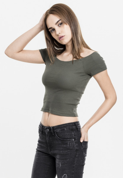 Urban Classics Female Shirt Ladies Off Shoulder Rib Tee Olive