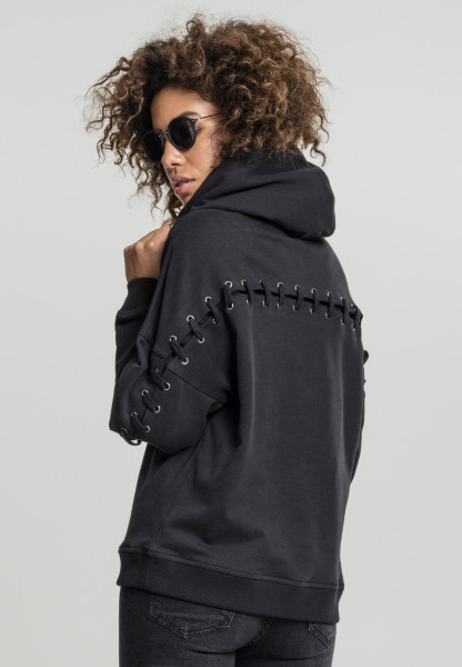 Urban Classics Women Hoodie Ladies Laced-Up Hoody Black