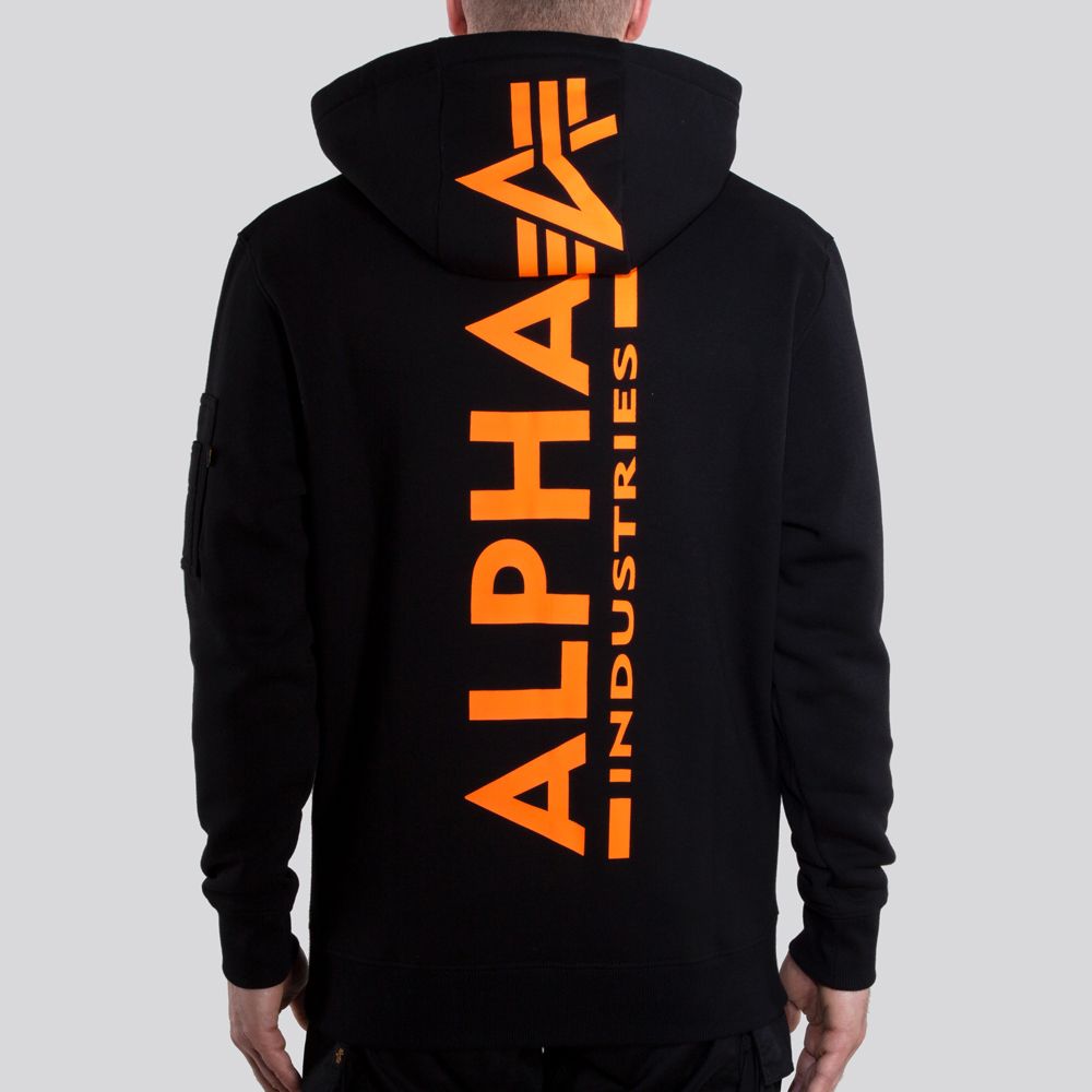 Alpha Industries Sweatshirt Back Print Hoody Neon Print Black/Neon Orange |  Hoodies / Sweatshirts | Men | Lifestyle