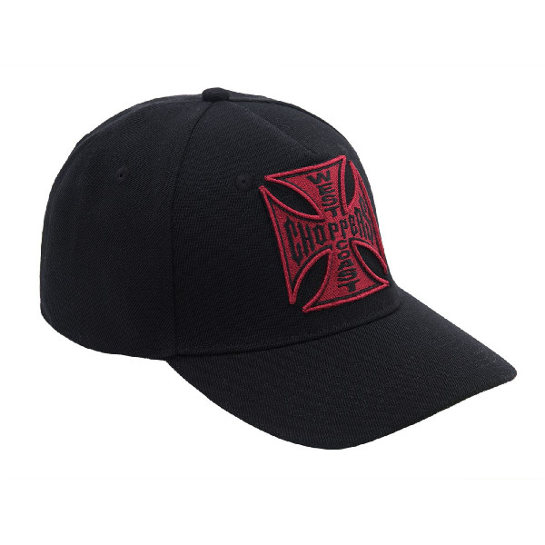 WCC West Coast Choppers Cap Red Cross Roundbill-Snapback Black