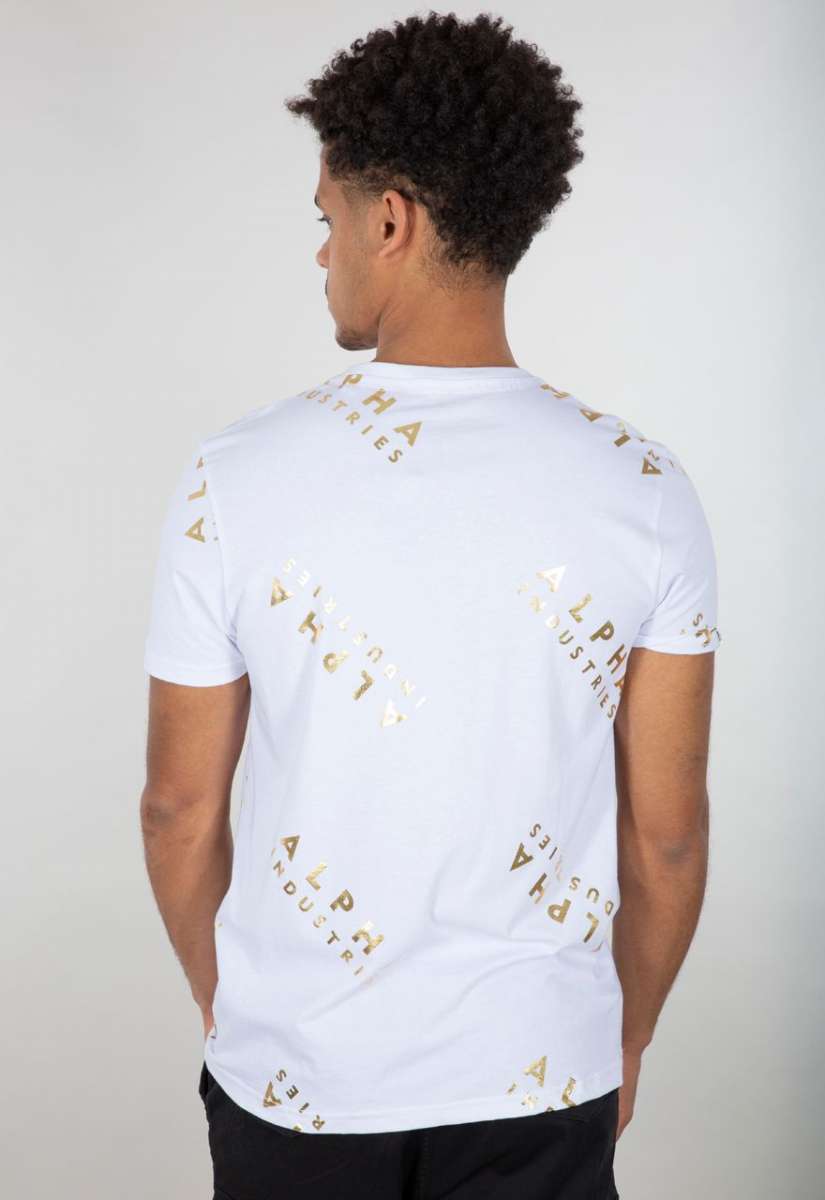 Alpha Industries T-Shirt AOP T Foil Print White/Yellow Gold