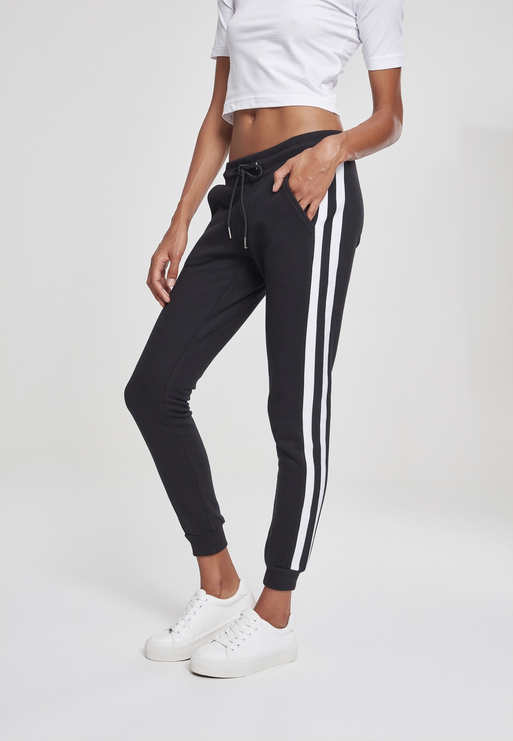 Urban Classics Damen Hose Ladies College Contrast Sweatpants Schwarz/Weiß/Schwarz - Damen