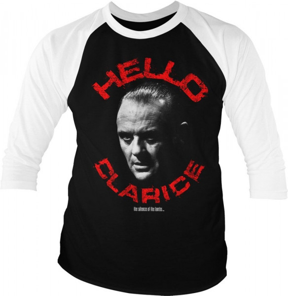 The Silence Of The Lambs Hello Clarice Baseball 3/4 Sleeve Tee T-Shirt White-Black