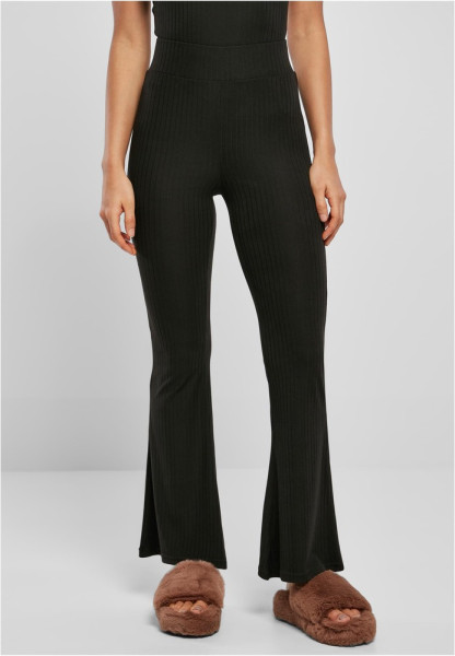 Urban Classics Damen Ladies High Waist Rib Flared Leggings Black