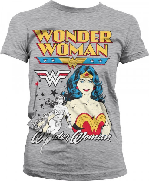 Posing Wonder Woman Girly Tee Damen T-Shirt Heather-Grey