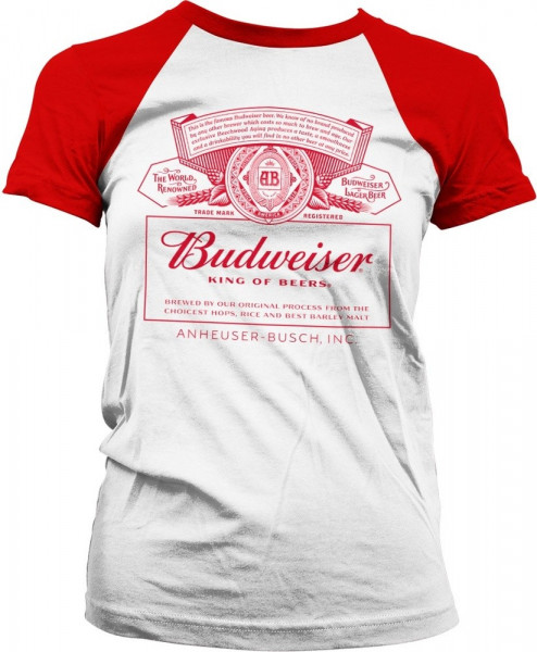 Budweiser Red Logo Girly Baseball Tee Damen T-Shirt White-Red