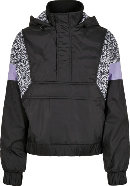 Urban Classics Damen Jacke Ladies AOP Mixed Pull Over Jacket Black/Zebra