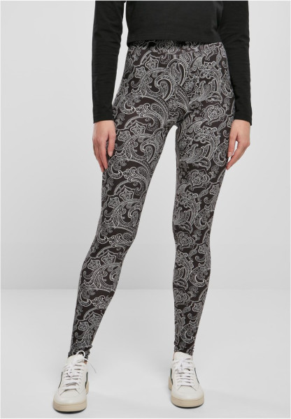 Urban Classics Damen Ladies Soft Aop Leggings Blacknewpaisley