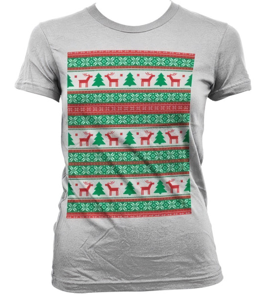 Hybris Christmas Knit Pattern Red/Green Girly T-Shirt Damen White