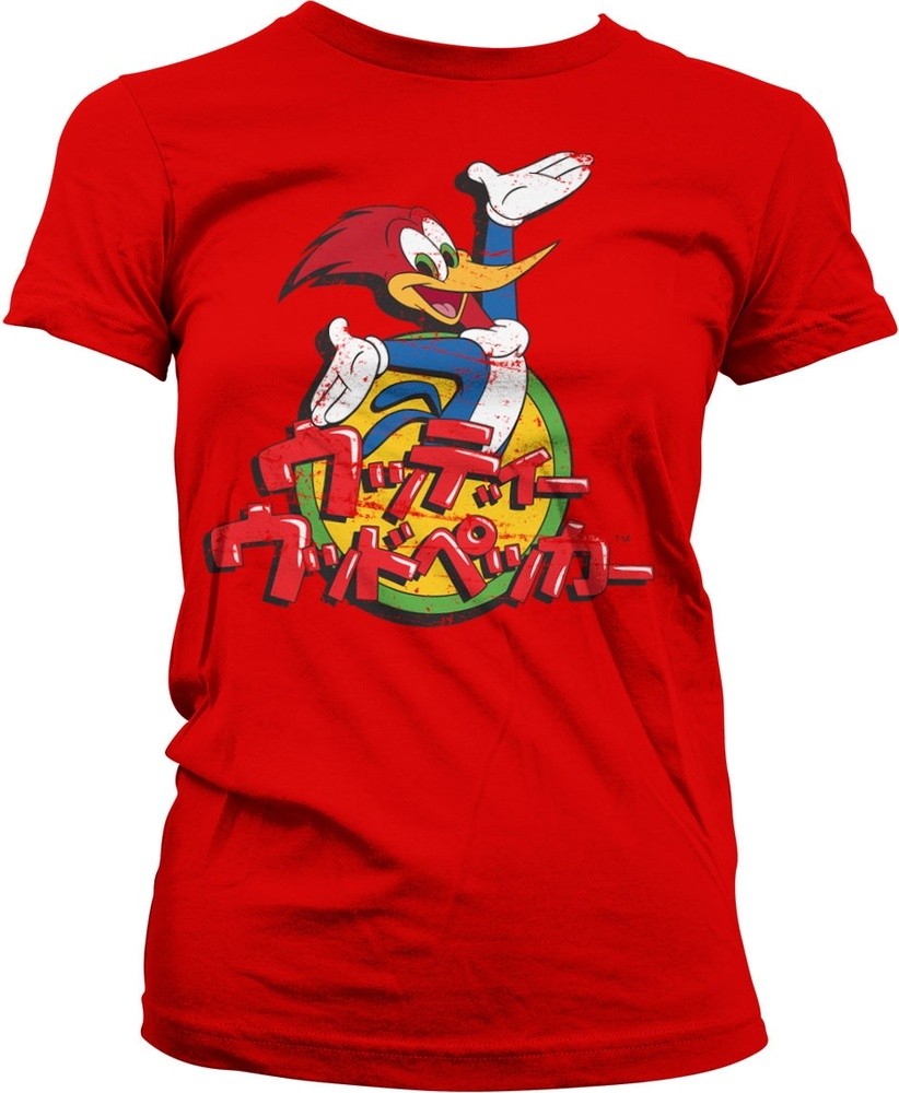 Woody Woodpecker Washed Japanese Logo Girly Tee Damen T-Shirt Rot - Damen
