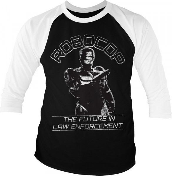 Robocop The Future In Law Emforcement Baseball 3/4 Sleeve Tee T-Shirt White-Black