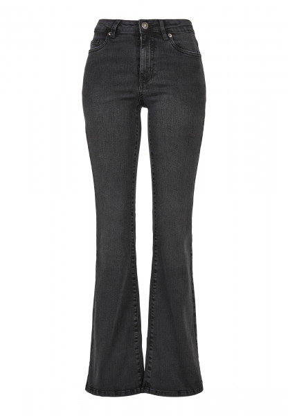 Urban Classics Ladies High Waist Flared Denim Pants black washed