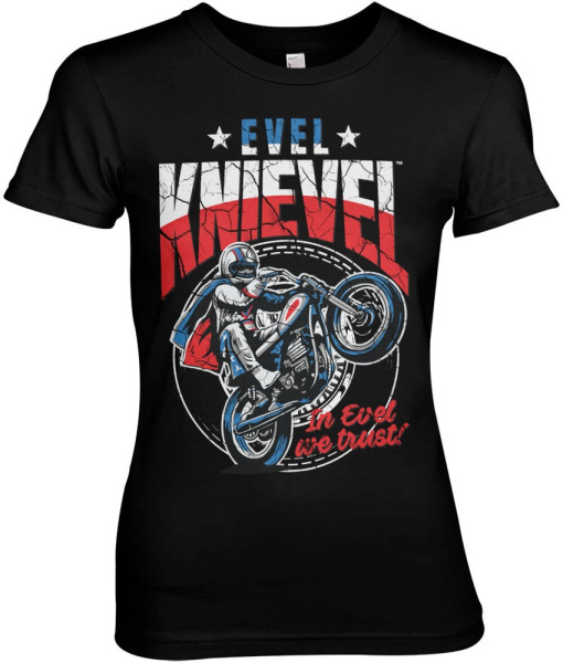 Evel Knievel Wheelie Girly Tee Damen T-Shirt Black