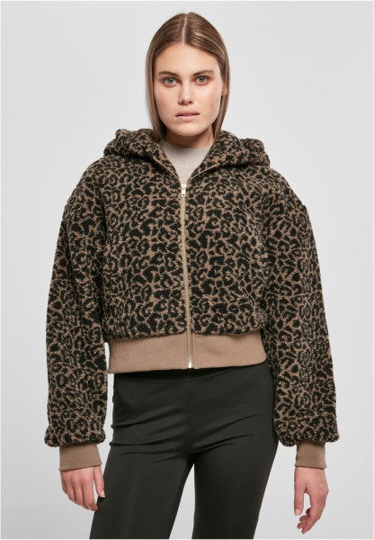 Urban Classics Damen Jacke Ladies Short Oversized Aop Sherpa Jacket Darktaupeleo
