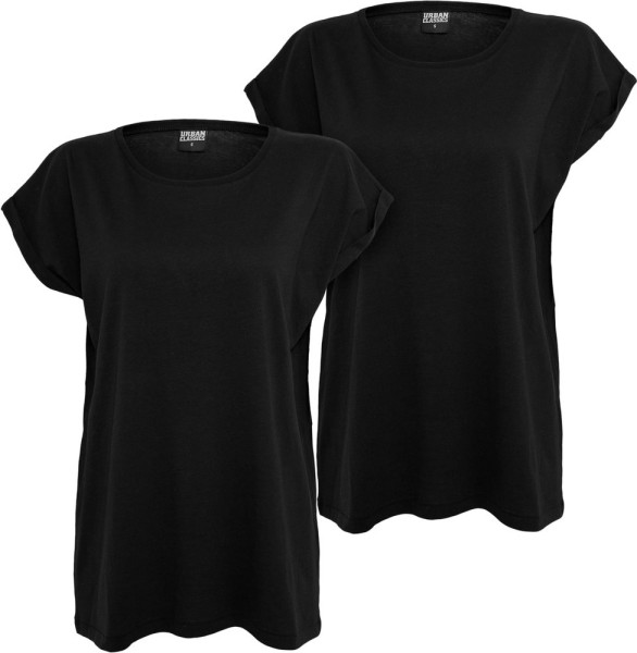 Urban Classics Damen T-Shirt Ladies Extended Shoulder Tee Black+Black