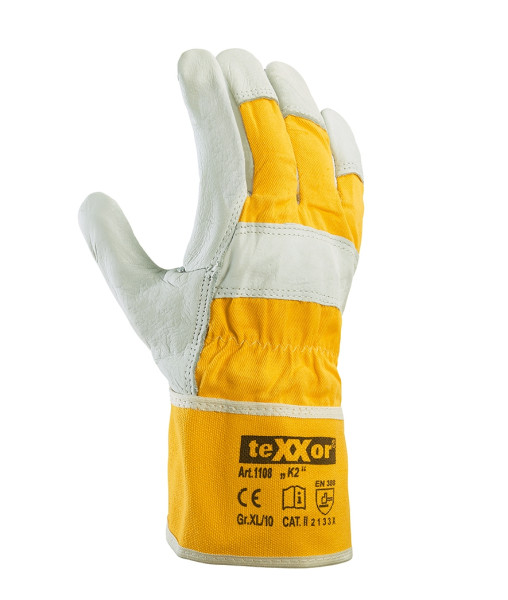 teXXor Top Rindvollleder-Handschuh K2 Leder Natur/Drell Gelb