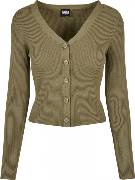 Urban Classics Damen Ladies Short Rib Knit Cardigan Khaki