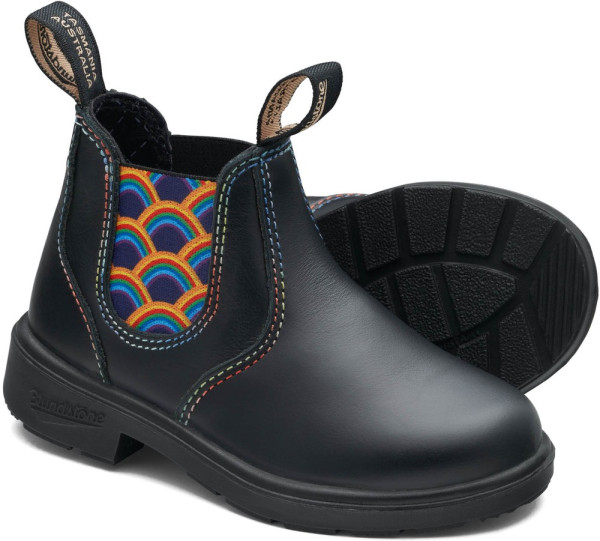 Blundstone Kids Stiefel Boots #2254 Black Leather with Rainbow Elastic (Kids)