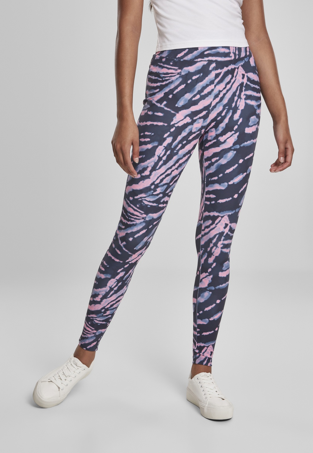 Urban Classics Damen Leggings Ladies High Waist Tie Dye Leggings Darkshadow/Pink - Damen