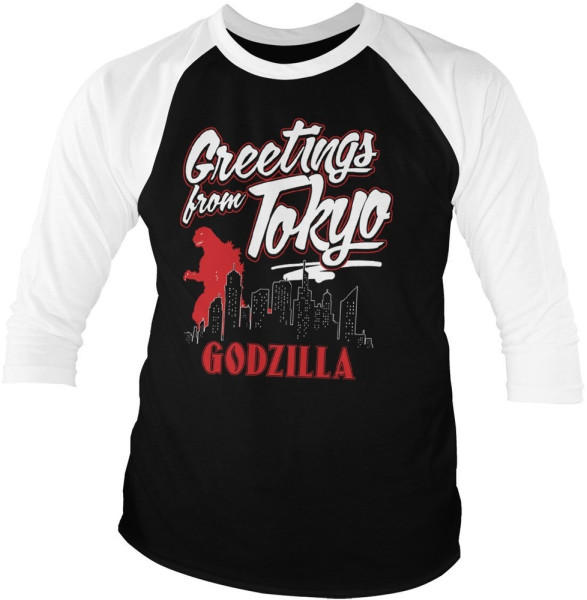 Godzilla Greetings From Tokyo Baseball 3/4 Sleeve Tee Longsleeves White/Black