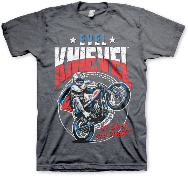 Evel Knievel Wheelie T-Shirt Dark-Heather