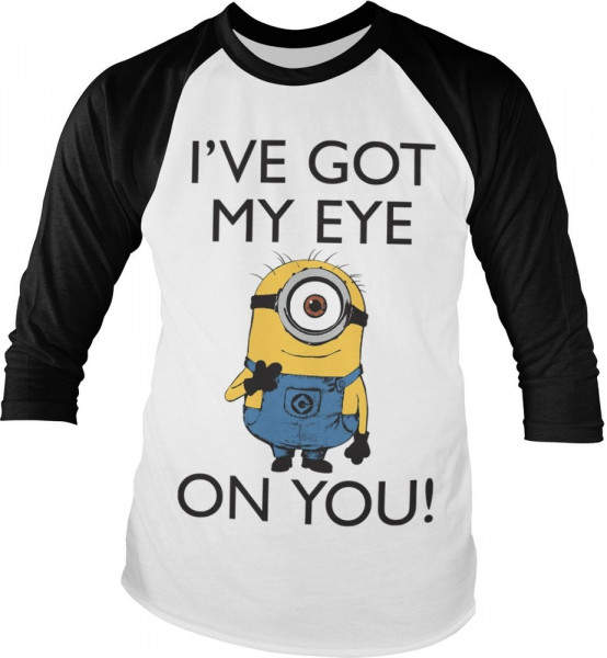 Minions I Got My Eye On You Baseball Longsleeve Tee White-Black