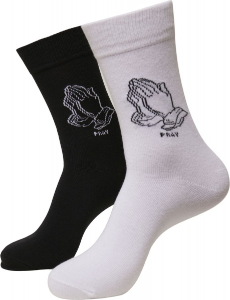 Mister Tee Pray Hands Socks 2-Pack Black/White