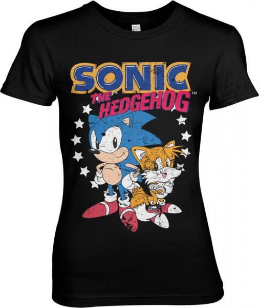 Sonic The Hedgehog Sonic & Tails Girly Tee Damen T-Shirt Black