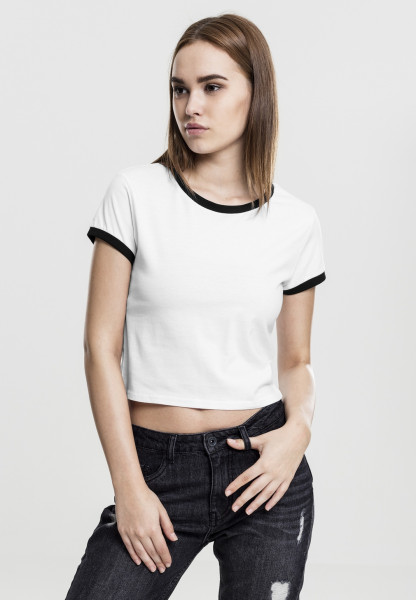 Urban Classics Female Shirt Ladies Cropped Ringer Tee White/Black