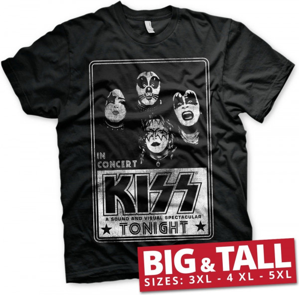 Kiss In Concert Distressed Poster Big & Tall Tee T-Shirt Black