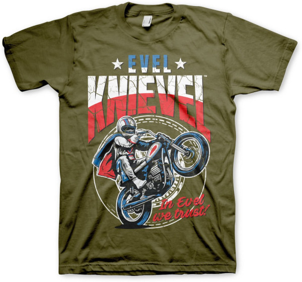 Evel Knievel Wheelie T-Shirt Olive