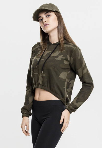 Urban Classics Women Hoodie Ladies Camo Cropped Hoody Olive Camouflage