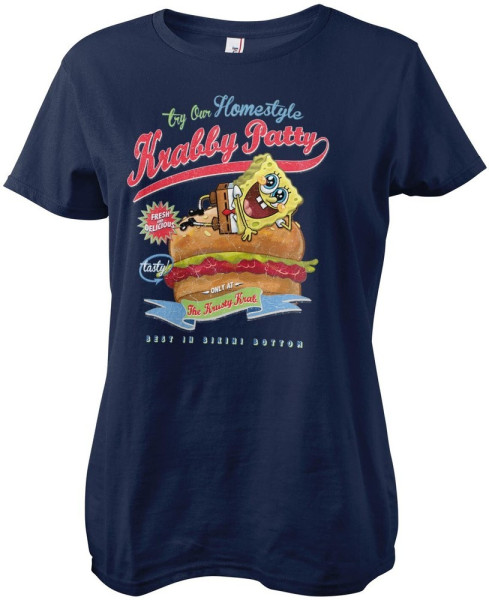 Spongebob Homestyle Krabby Patty Girly Tee Damen T-Shirt Navy