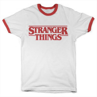 Stranger Things Logo Ringer Tee T-Shirt White-Red