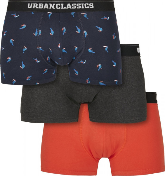 Urban Classics Unterhose Boxer Shorts 3-Pack Bird Aop+Boxer Orange+Charcoal