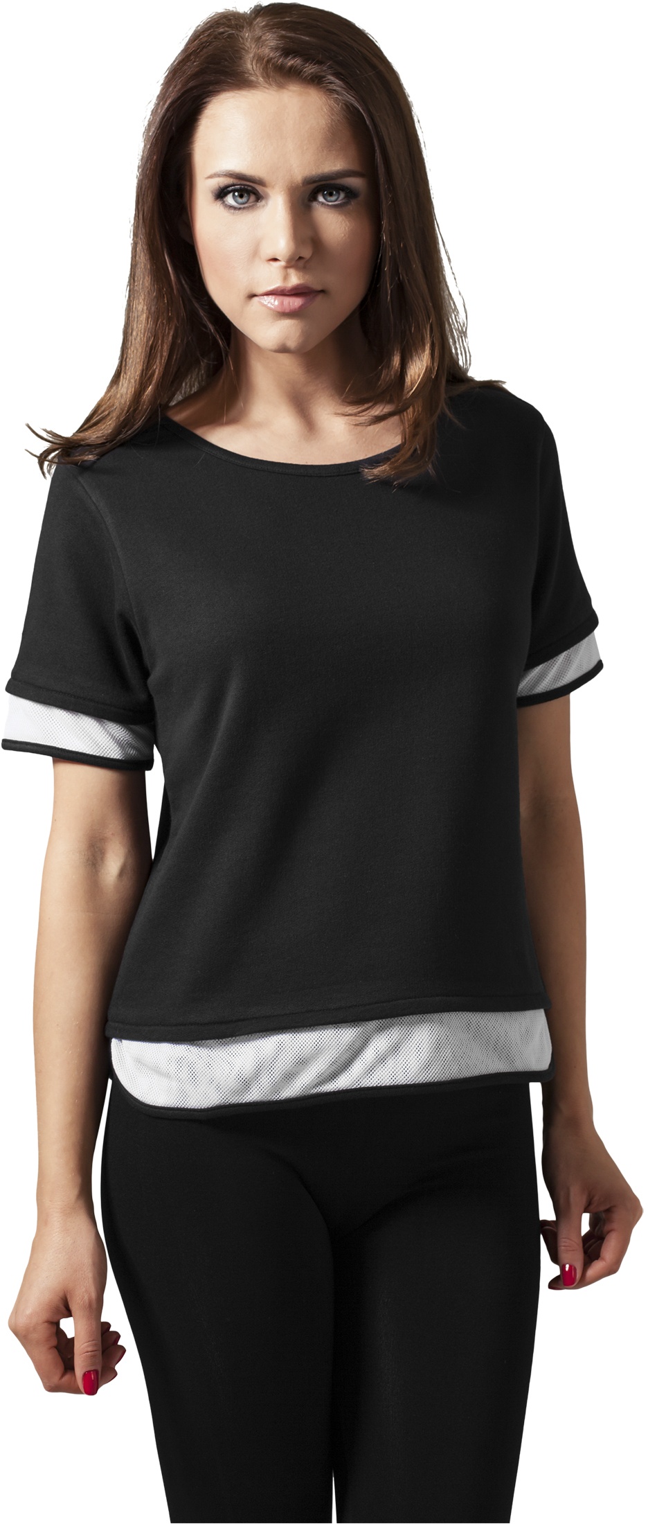 Urban Classics Damen Shirt Ladies Terry Mesh Tee Schwarz/Weiß - Damen