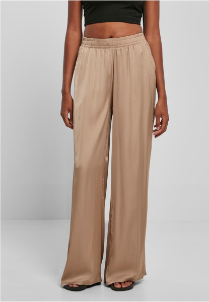Urban Classics Damen Hose Ladies Satin Wide Leg Pants Softtaupe