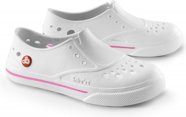 Schu'zz Schuzz Damen Clog Badeschuhe Sneaker'zz Blanc & liseré rose / Weiß