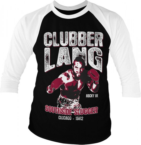 Rocky III Clubber Lang Baseball 3/4 Sleeve Tee T-Shirt White-Black