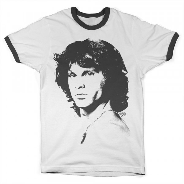 Jim Morrison Portrait Ringer Tee T-Shirt White-Black