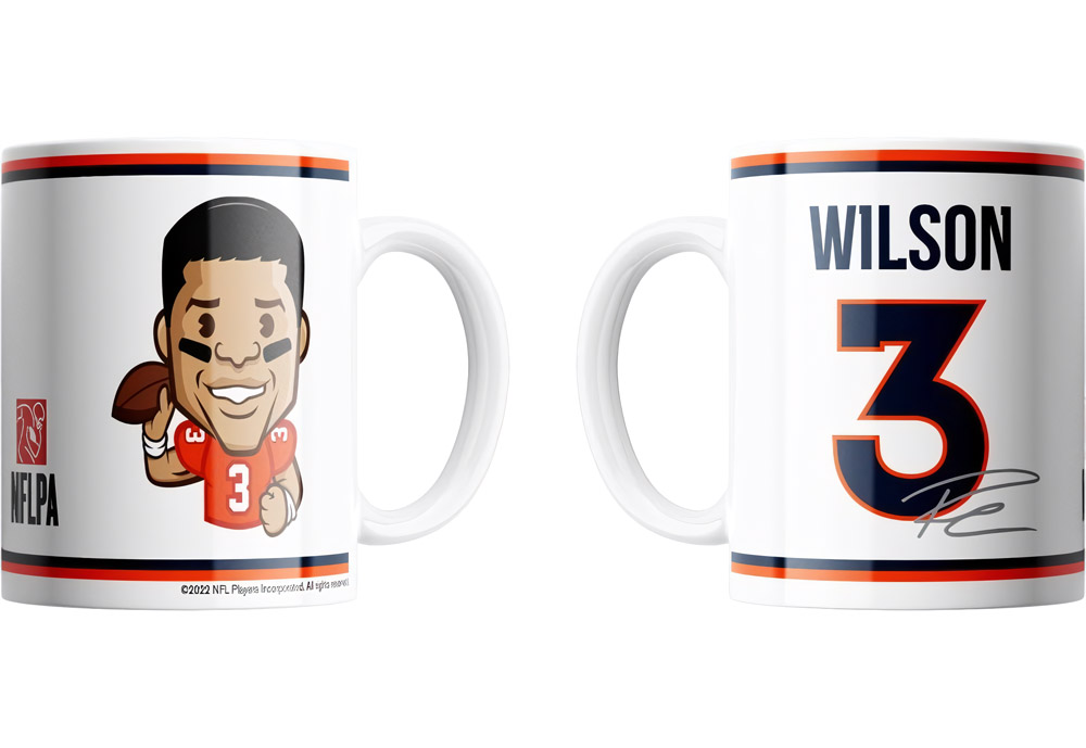 Denver Broncos Russell Wilson Emoji Jumbo-Tasse 440 ml American Football NFL Blau-440 ml - Herren / Unisex