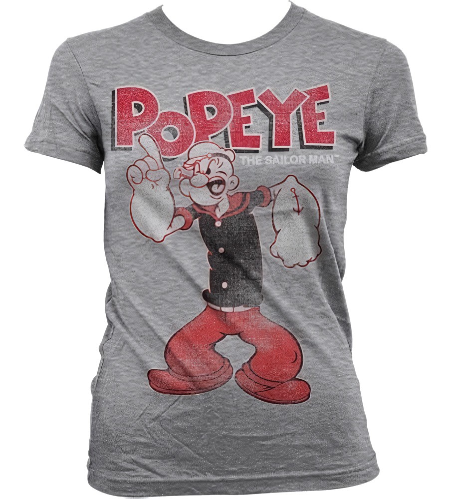 Popeye Distressed Sailor Man Girly T-Shirt Damen Heather-Grau - Damen