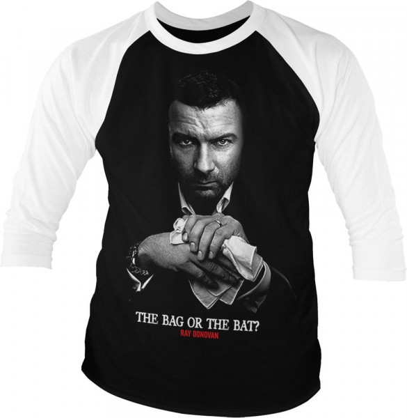 Ray Donovan The Bag Or The Bat Baseball 3/4 Sleeve Tee T-Shirt White-Black